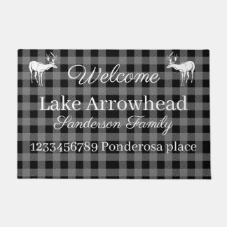 Grey Black Buffaloe Check deer address Doormat