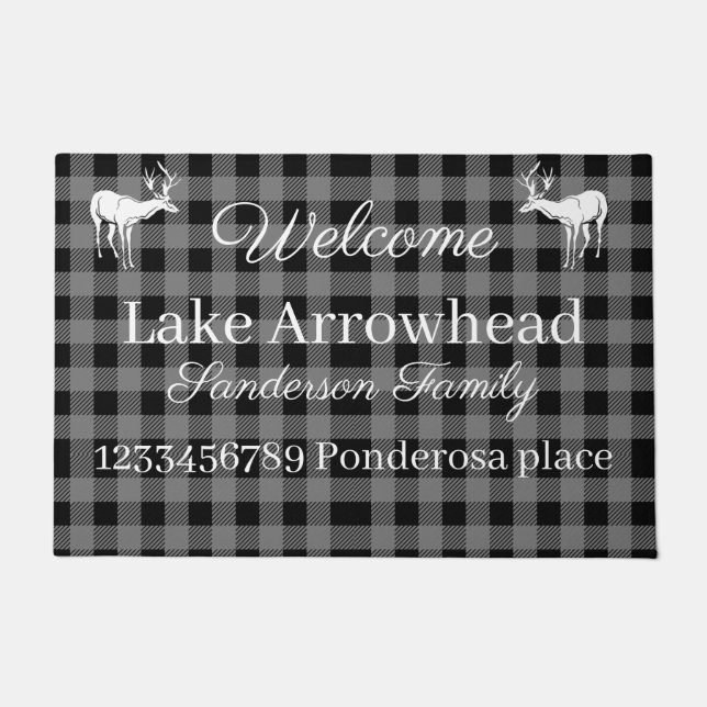 Grey Black Buffaloe Check deer  address  Doormat (Front)