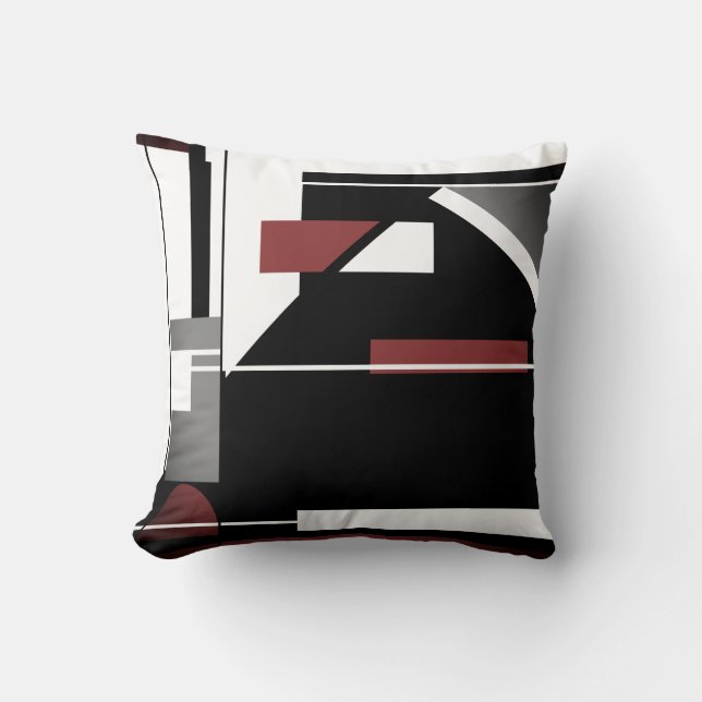 Grey Black Burgundy White Nautical Look Abstract Cushion (Front)
