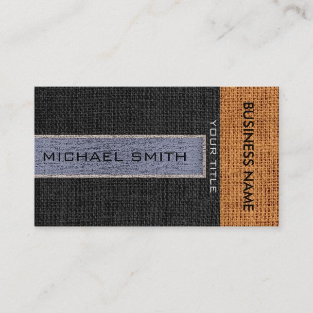 Grey & Black Burlap Linen Rustic Jute Business Card (Front)