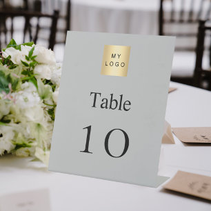Grey black business logo table number pedestal sign