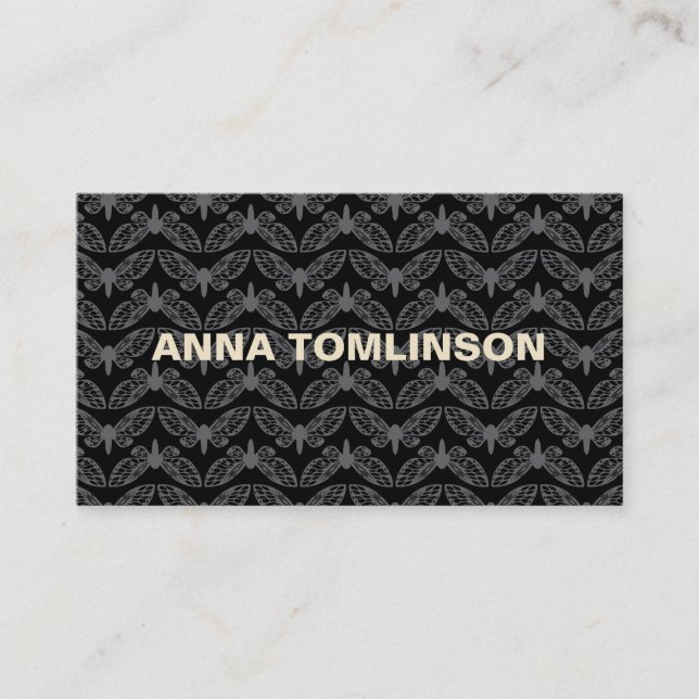 Grey & Black Butterfly Pattern Business Card (Front)