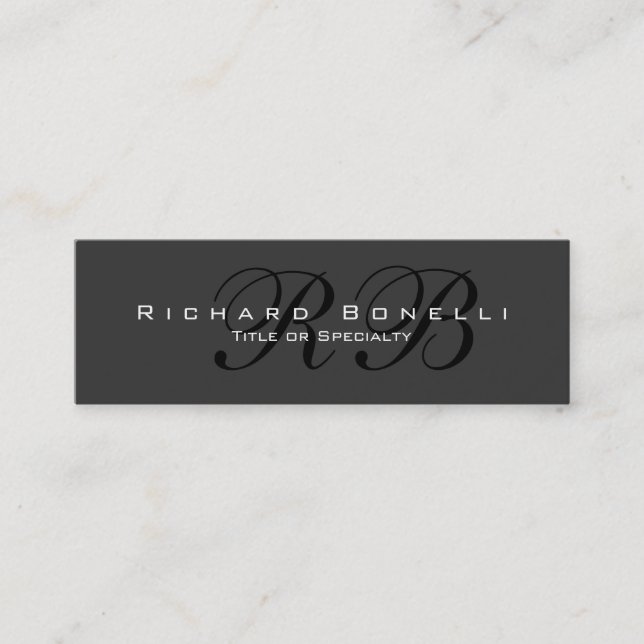 Grey Black Calligraphy Monogram Business Card (Front)