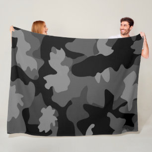 Grey black camo pattern fleece blanket