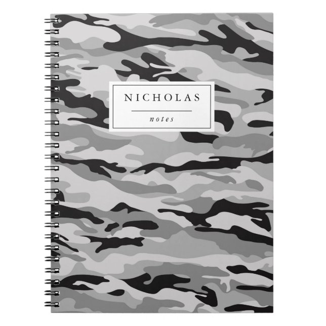 Grey & Black Camo Pattern Personalised Notebook (Front)