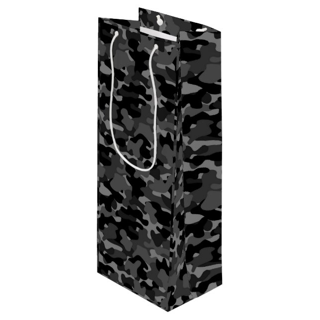 Grey Black Camo Wine Gift Bag (Front Angled)