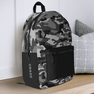 Grey Black Camoflauge Boys School Printed Backpack