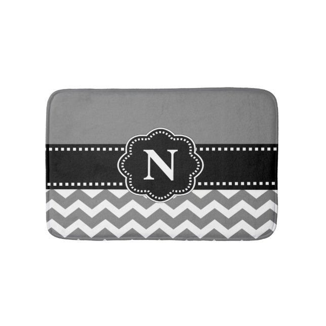 Grey Black Chevron Monogram Bathmat (Front)