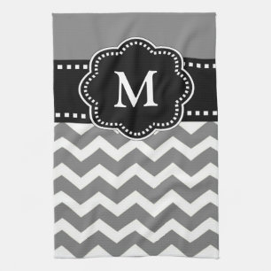 Grey Black Chevron Monogram Towel
