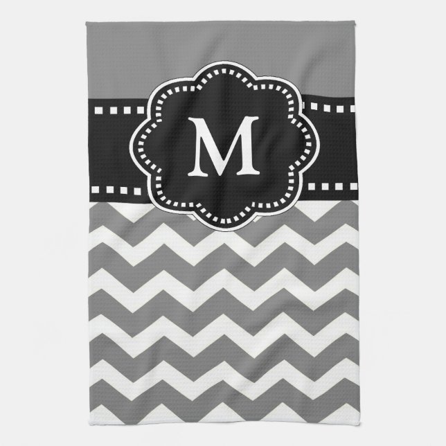 Grey Black Chevron Monogram Towel (Vertical)