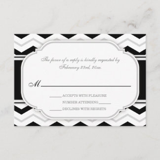 Grey & Black Chevron Wedding Reception RSVP Cards