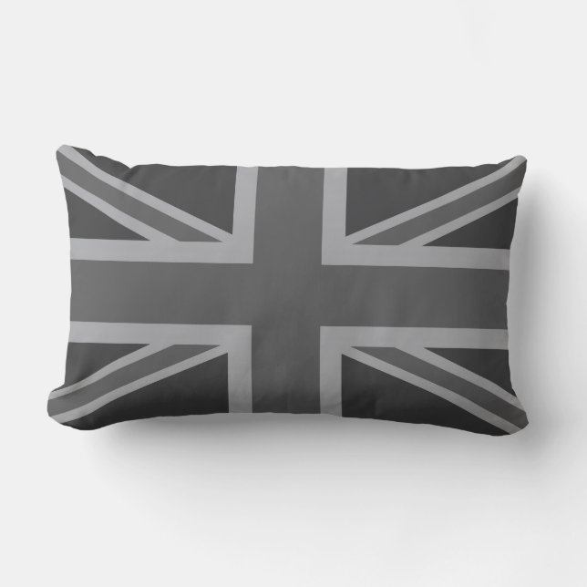 Grey Black Classic Union Jack British(UK) Flag Lumbar Cushion (Front)