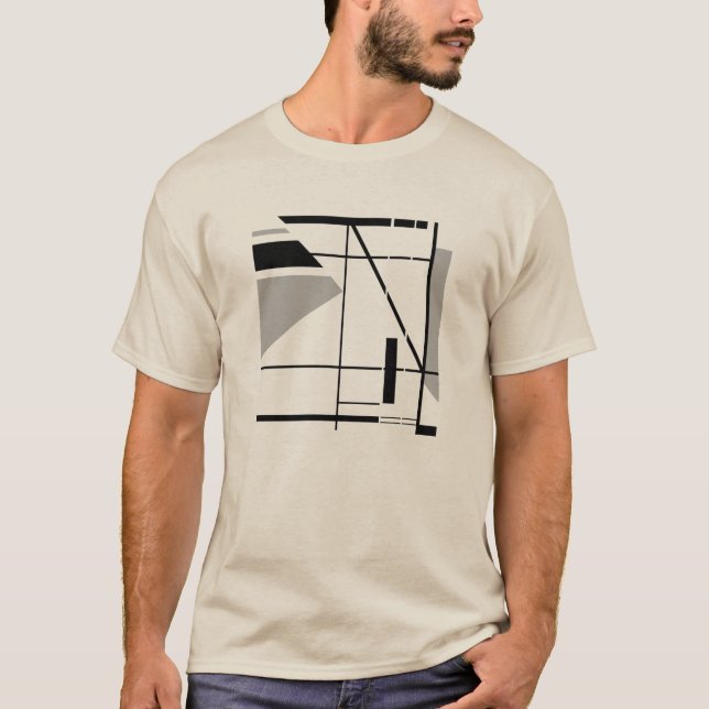 Grey Black Contemporary Small Geometric Abstract T-Shirt (Front)