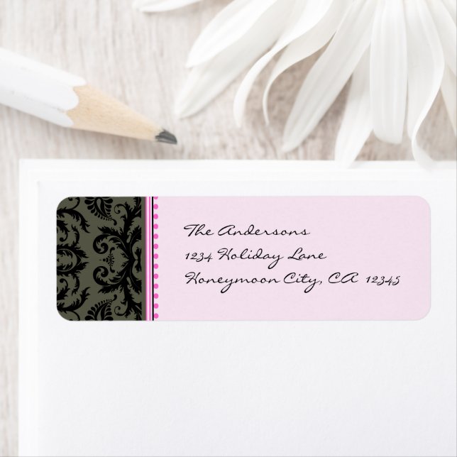 Grey & Black Damask Dots Pale Pink Address Labels (Insitu)