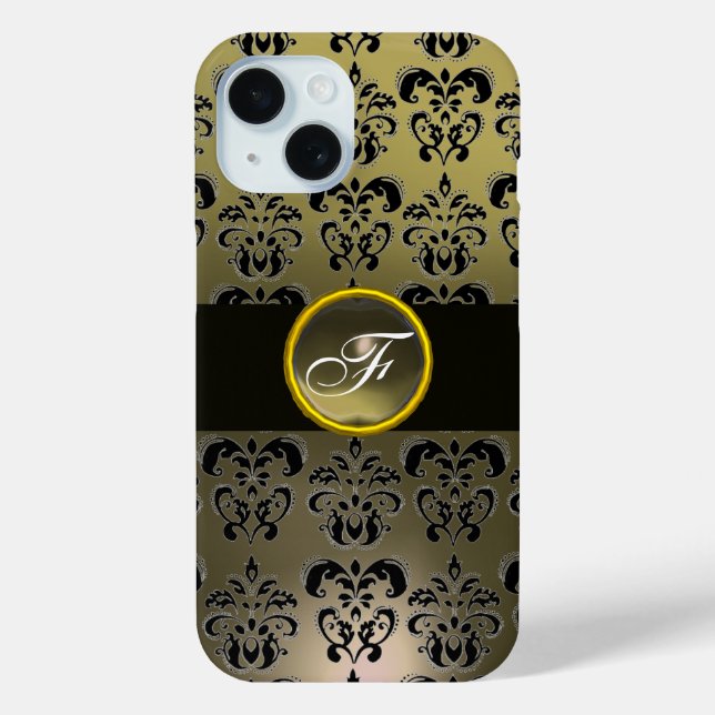 GREY BLACK DAMASK GEM STONE MONOGRAM  Case-Mate iPhone CASE (Back)