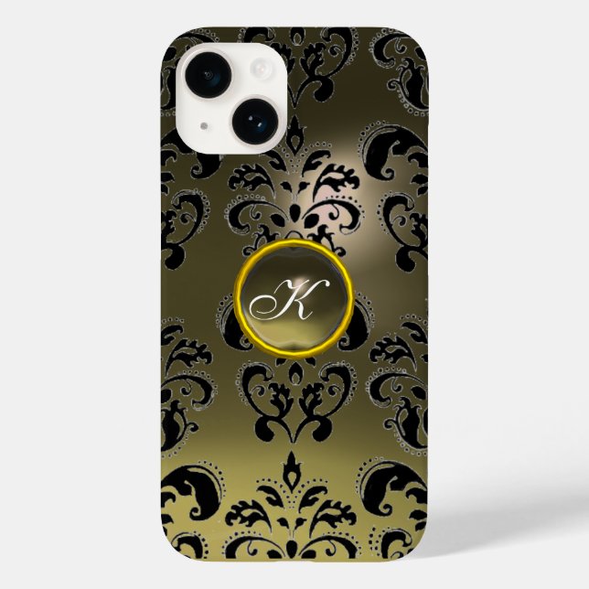 GREY BLACK DAMASK GEMSTONE MONOGRAM Floral Case-Mate iPhone Case (Back)