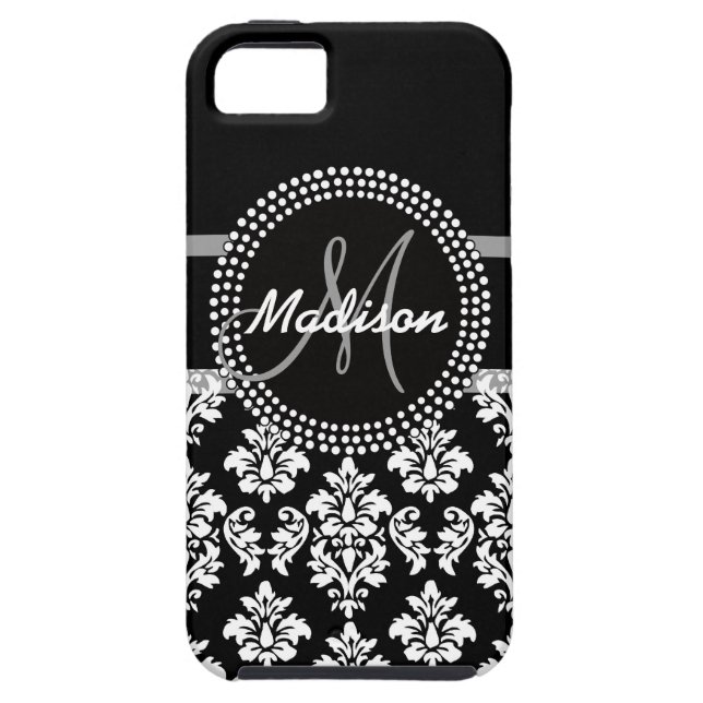 Grey Black Damask with Monogram Case-Mate iPhone Case (Back)