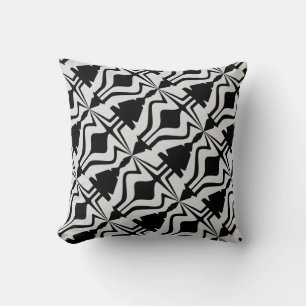 Grey Black Diagonal Abstract Sound Wave Pattern Cushion