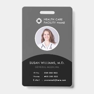 Grey Black Doctor Photo ID Healthcare Company Logo Badge