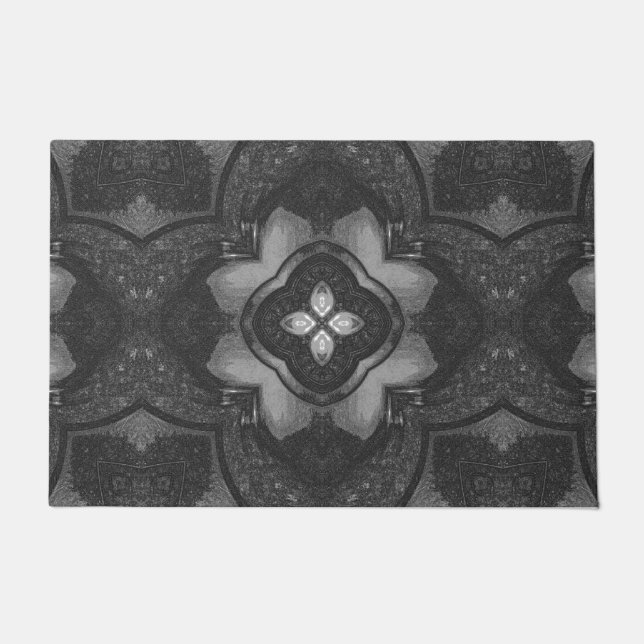 Grey Black Floral Pencil Pattern Doormat (Front)
