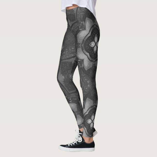 Grey Black Floral Pencil Pattern Leggings (Left)