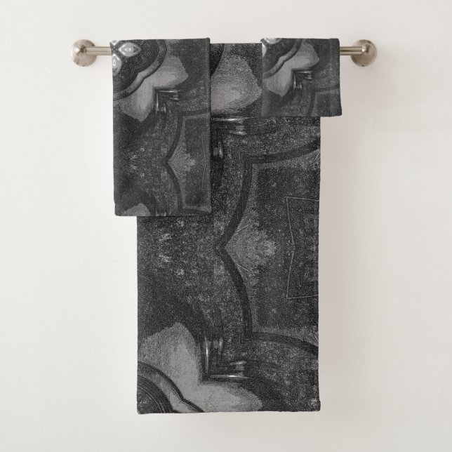 Grey Black Floral Pencil Pattern Towel Set (Insitu)