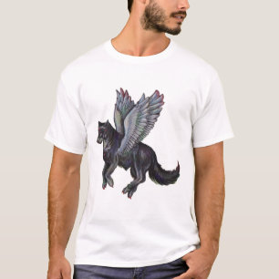 Grey Black Flying Wolf Wolves Canine WIngs Winged T-Shirt