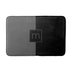 Grey & Black Geometric Design Monogram Bath Mat