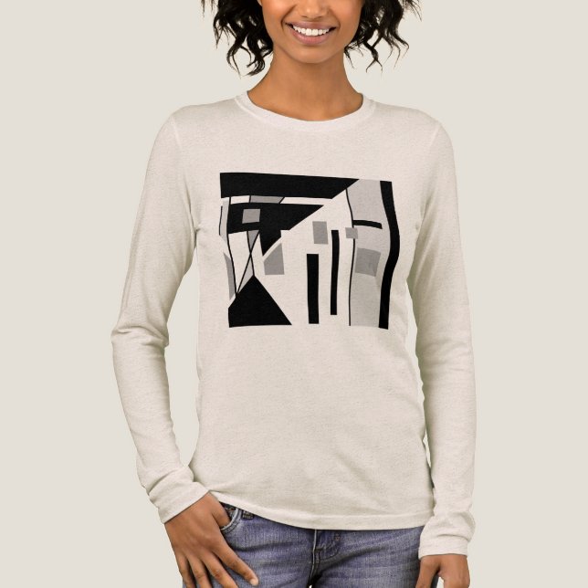 Grey Black Geometric Slanted MCM Look Abstract Art Tri-Blend Shirt (Front)