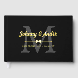 Grey Black Gold Bowtie Monogram Gay Wedding Guest Book