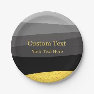Grey Black Gold Classy Design Custom Text Paper Plate
