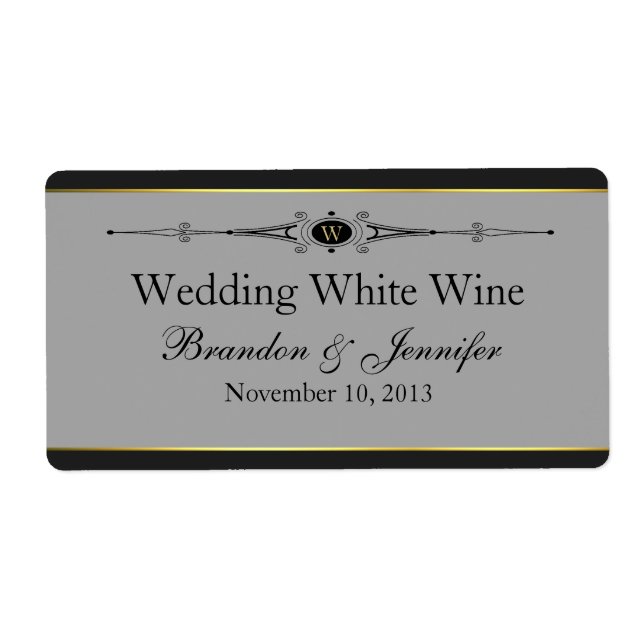 Grey, Black & Gold Custom Wedding Mini Wine Labels (Front)