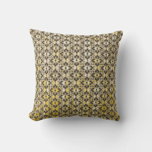 Grey, Black, & Gold Patterned Flowers Cushion