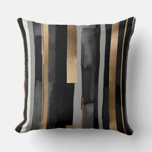 Grey black gold stripes cushion (Front)