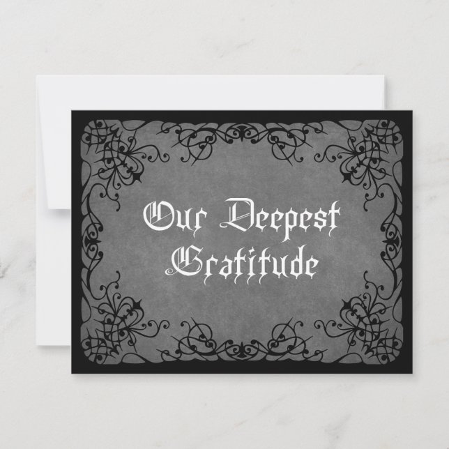 Grey Black Gothic Wedding Thank You Card (Front)