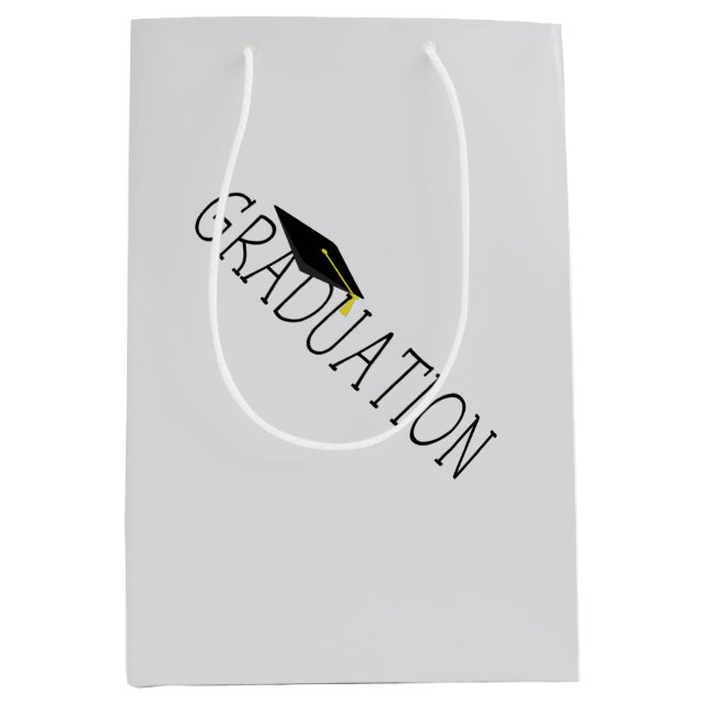 Grey Black Graduation Text with Cap Medium Gift Bag (Front)