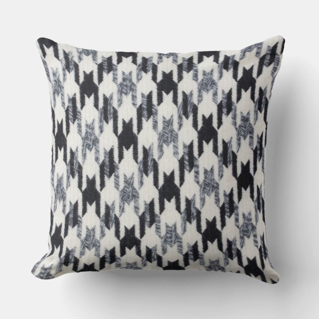 Grey & Black Houndstooth Modern Fabric Texture Cushion (Front)