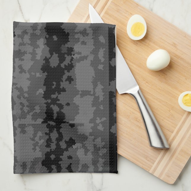 Grey Black Irregular Abstract Pattern Design  Tea Towel (Quarter Fold)