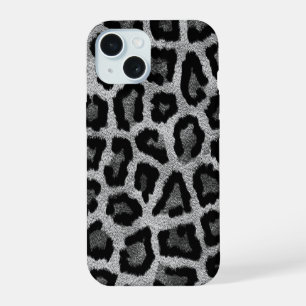 Grey Black Leopard Animal Print  iPhone 15 Case