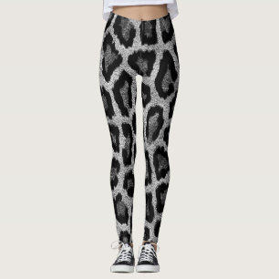 Grey Black Leopard Animal Print Leggings
