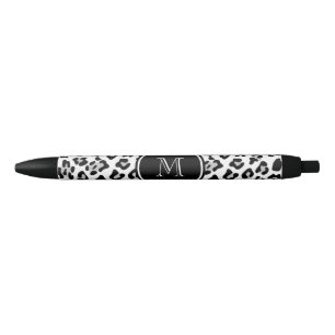 Grey Black Leopard Animal Print with Monogram Ink Pen