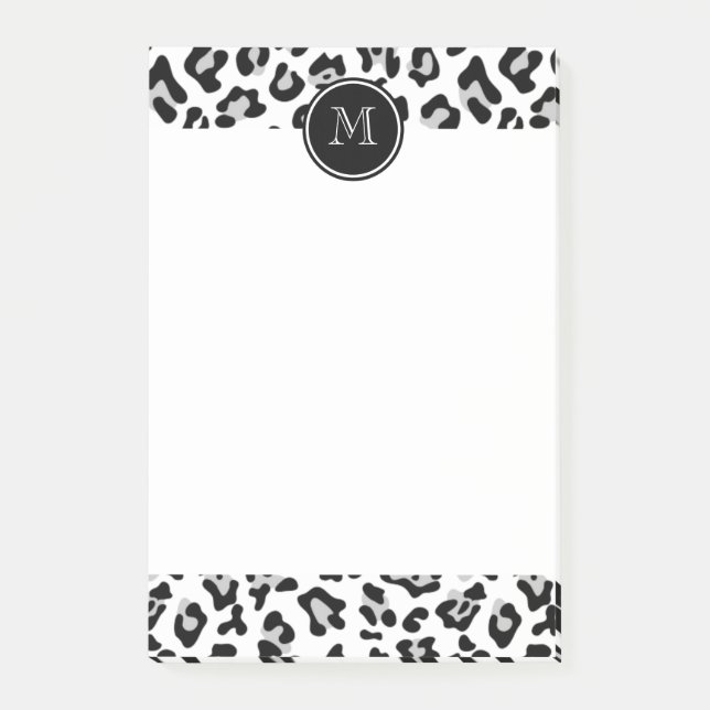 Grey Black Leopard Animal Print with Monogram Post-it Notes (Front)