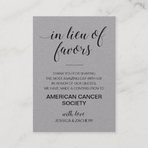 Grey Black Lieu Of Favours Charity Donation Weddin Place Card
