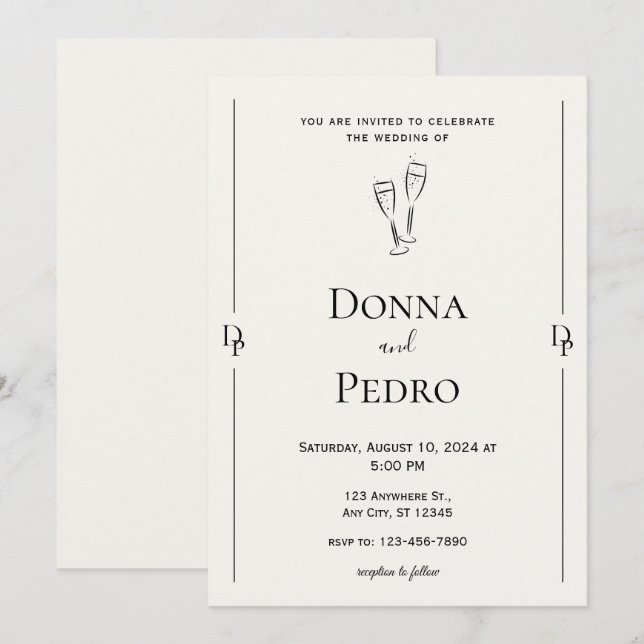 Grey Black Minimalist Wedding Invitation (Front/Back)