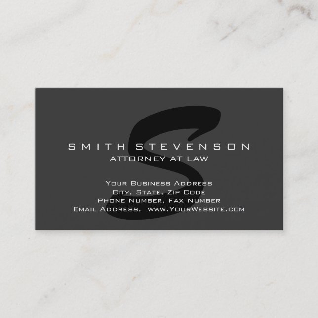 Grey Black Monogram Attorney at Law Business Card (Front)