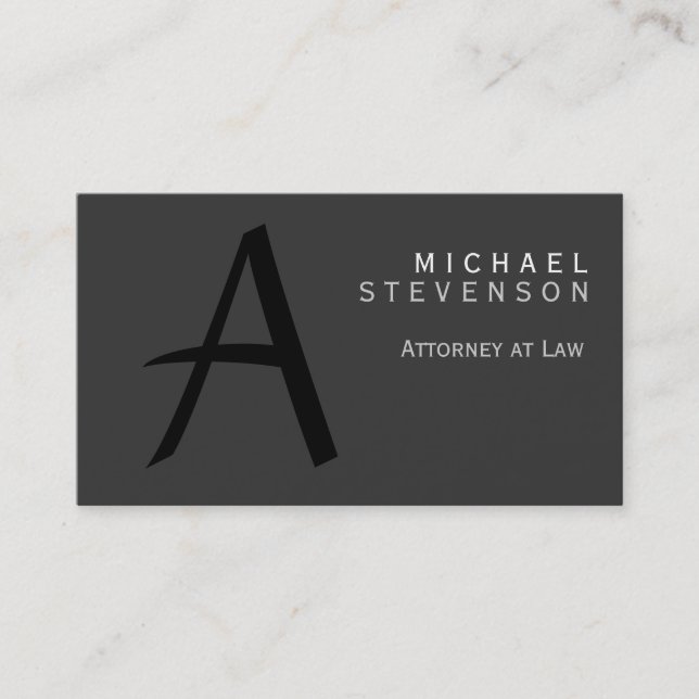 Grey Black Monogram Attorney at Law Business Card (Front)