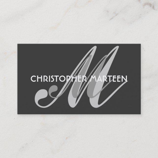 Grey Black Monogram business cards (Front)