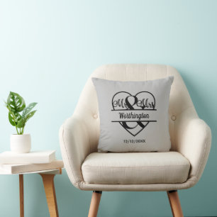 Grey Black Mr. and Mrs. Heart Wedding Gift Cushion