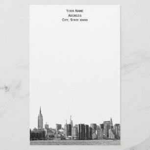 Grey Black NYC Skyline Etch 01 Stationery