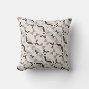 Grey Black on Beige Diagonal Art Abstract Motif Cushion